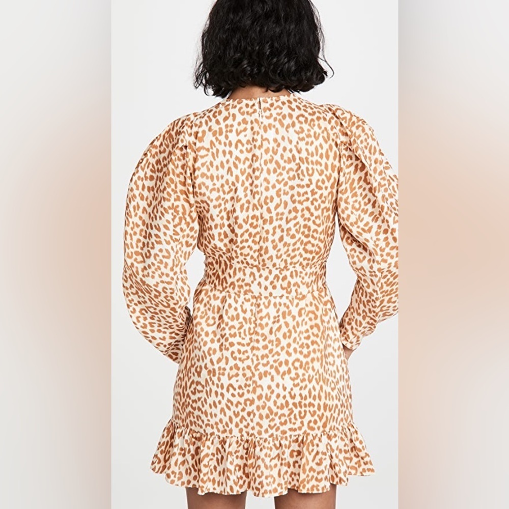 ULLA JOHNSON ROSARIO SILK LEOPARD PRINT MINI DRESS WITH PUFF SLEEVES SIZE 4 - Picture 5 of 16